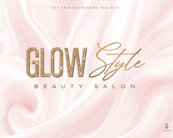 Editable Beauty Logo Template Beauty Salon Logo Glitter Logo Salon Logo Lash Logo Makeup Logo Luxury Logo Gold Logo Beauty Logo Design
