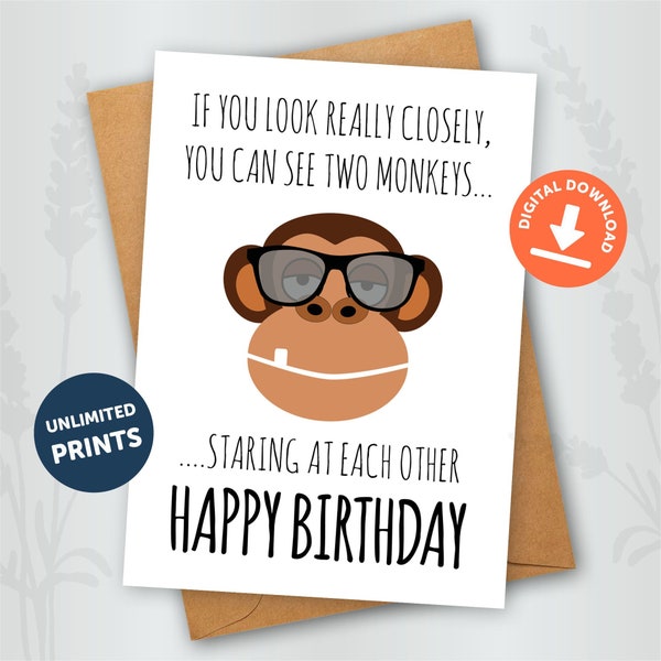 Funny DIGITAL birthday card | Staring Monkey | Download and Print at Home