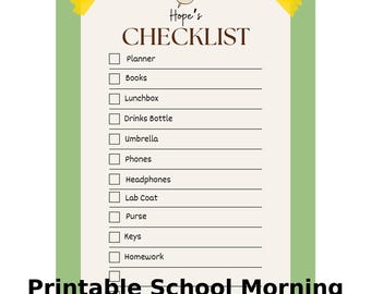 Afdrukbare checklist voor schoolochtend voor kinderen | Geïllustreerd routineschema | Terug naar schoolplanner voor kinderen | Herbruikbare pdf