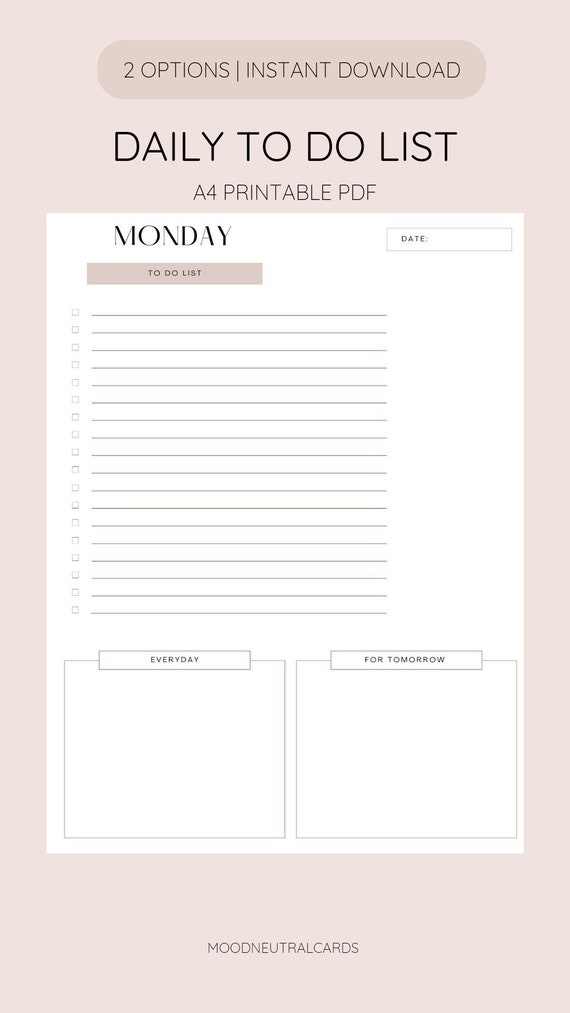 Minimal to Do List Printable Simple Tasks Template - Etsy