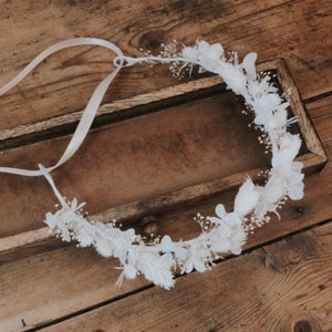 Couronne fleurie fleurs séchées et stabilisées Accessoire mariage coiffure Collection blanche mariée témoins demoiselle d'honneur - Labo Sauvage