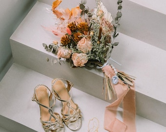 Dried & Preserved Flower Bridal Bouquet – Custom Made – Large, Medium, Fan or Ring – Boho Wedding Accessory with Ribbon