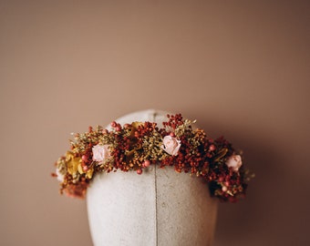 SUR-MESURE - Couronne de tête en fleurs séchées et stabilisées - mariage / baptême