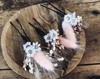 SUR-MESURE - Trio d'Epingle fleuri de fleurs séchées et stabilisées sur mesure