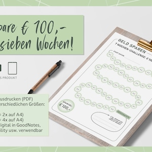 Savings Challenge | Save 100 Euros | Savings Tracker | A4 Printable PDF | 7-Week Challenge | A5/A6 Budget Planner