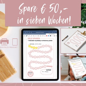 Small Change Savings Challenge | Save 50 Euros | Savings Tracker | A4 Printable PDF | 7-Week Challenge | A5/A6 Budget Planner