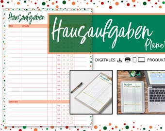 Huiswerkplanning | Takenplanning | Printbare en invulbare PDF | Schoolplanner | Duits