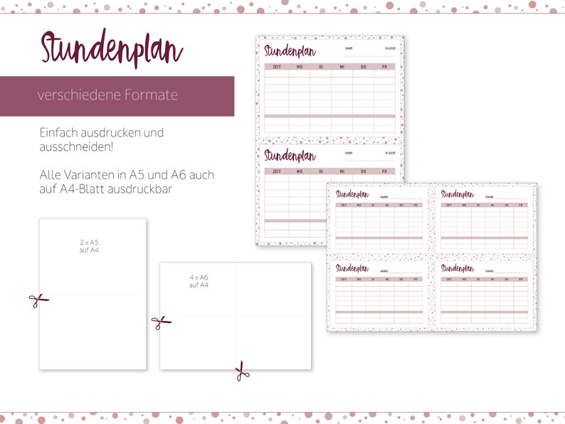 Stundenplan | A4 A5 A6 | PDF zum Ausdrucken, Ausfüllen | Schulplaner