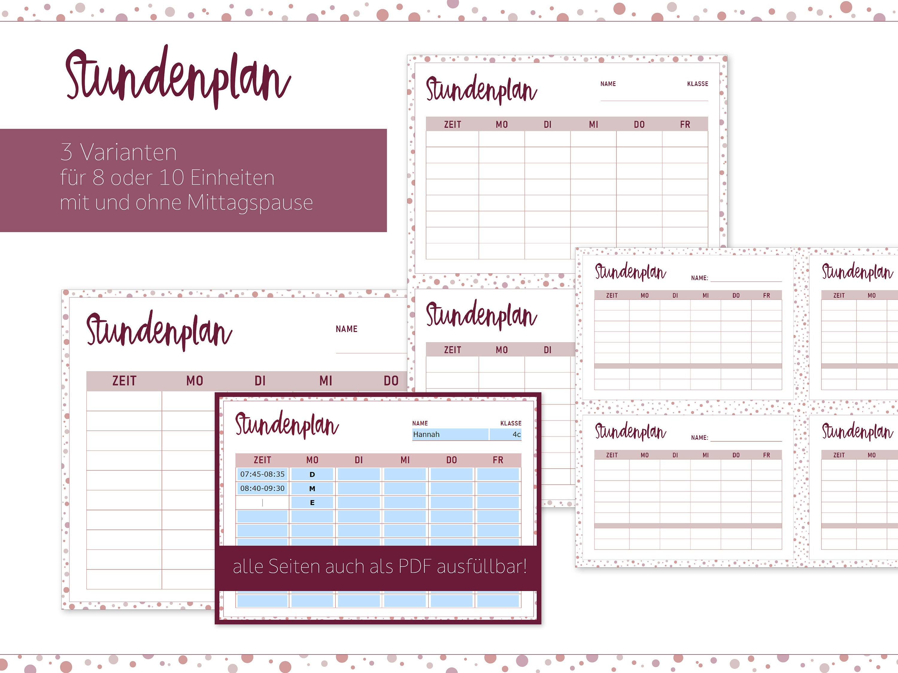 Stundenplan | A4 A5 A6 | PDF zum Ausdrucken, Ausfüllen | Schulplaner