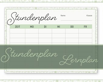 Timetable | Learning plan | Homework plan | PDF for printing, filling out | School Planner | german