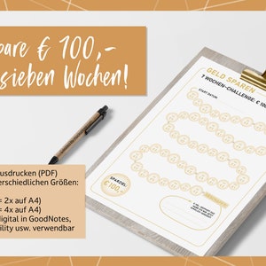 Savings Challenge | Save 100 Euros | Savings Tracker | A4 Printable PDF | 7-Week Challenge | A5/A6 Budget Planner
