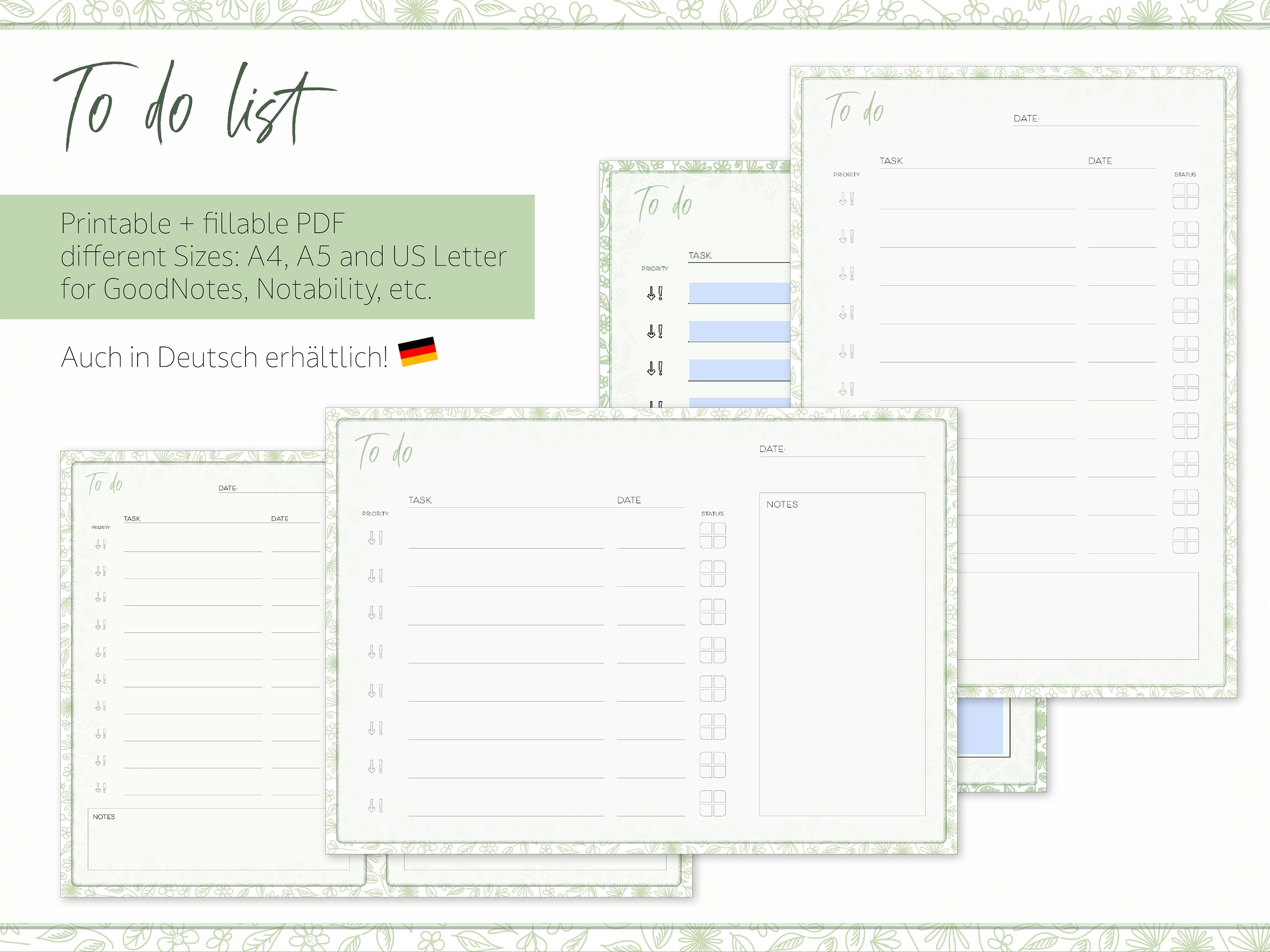 To Do Notes.pdf To Do List | Printable - Fillable PDF | Goodnotes, Notability | Digital ...