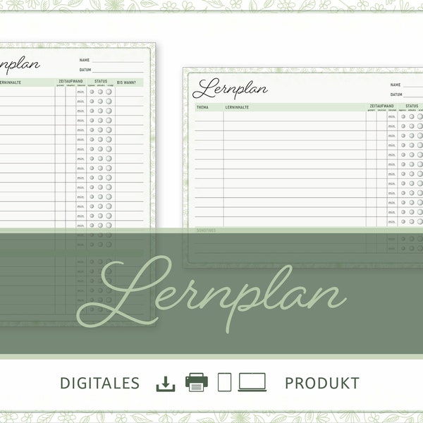 Leerplan | Takenplan | PDF om af te drukken, vul in | Schoolplanner | Duits