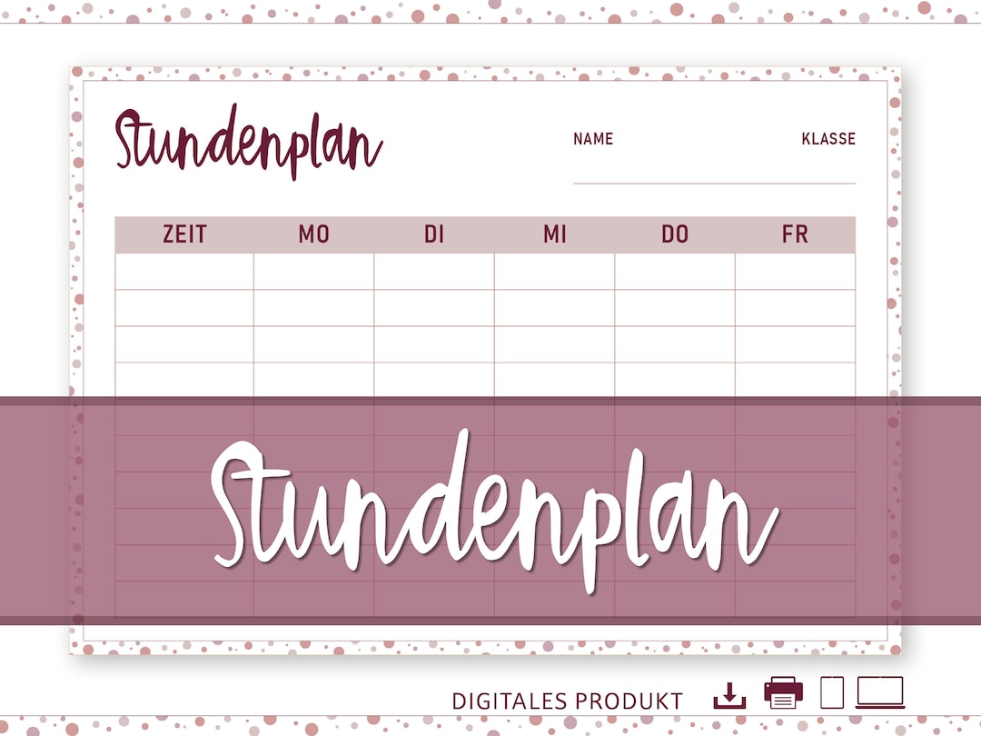 Stundenplan | A4 A5 A6 | PDF zum Ausdrucken, Ausfüllen | Schulplaner