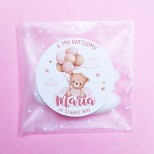 Bustine confetti battesimo con adesivo personalizzato, bomboniera nascita bambina con orsetto rosa, bomboniera DIY fai da te, regalo ospiti