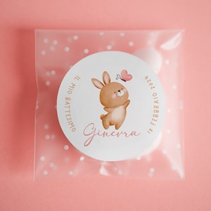 Bustine confetti battesimo con adesivo personalizzato, bomboniera nascita bambina con coniglietto, bomboniera DIY fai da te, regalo ospiti