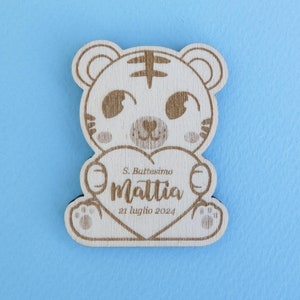 Calamita con tigre e frase personalizzata Battesimo bambino, regalo nascita Bambina a tema safari