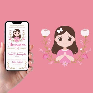 Invito WhatsaApp Prima Comunione con ritratto personalizzato bambina, invito Cresima bambino, invito digitale e-mail e per tutti i social