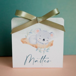 Scatolina battesimo bambina con koala, scatolina porta confetti nascita, bomboniera battesimo bambino con illustrazioni acquerello