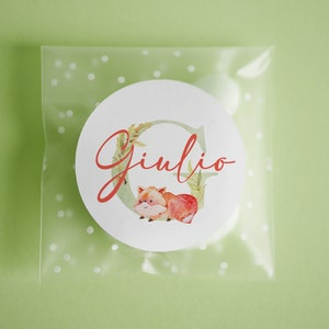 Bustine confetti battesimo con adesivo personalizzato, bomboniera nascita con iniziale e volpe, bomboniera DIY fai da te, regalo ospiti