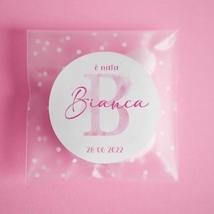 Bustine confetti battesimo con adesivo personalizzato, bomboniera nascita bambino o bambina con iniziale acquerello, bomboniera fai da te