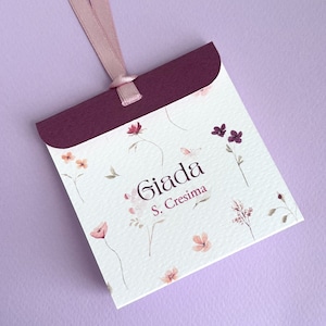 Scatolina Cresima floreale, scatolina porta confetti Prima comunione, bomboniera battesimo stile boho greenery floreale