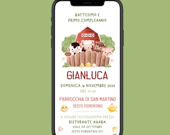 WhatsApp invitation for farm theme baptism, baby first birthday invitation, digital invitation by email and for all social networks