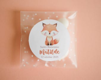 Baptism favor bags with personalized stickers, pastel fox baby shower favor, DIY fox baby shower favor
