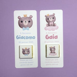 Segnaposto con orsetto, cioccolatino personalizzato per Battesimo bimbo, regalo fine festa bimba, orsetto carino con fiocco blu e nuvoletta