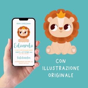 Digital Birthday Invitation for WhatsApp with Little Lion, Digital Invitation for Kids Perfect for Email and All Social Media
