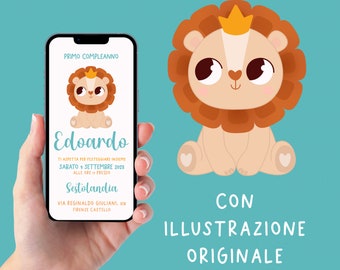 Digital Birthday Invitation for WhatsApp with Little Lion, Digital Invitation for Kids Perfect for Email and All Social Media