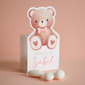 Scatolina Battesimo con orsetto personalizzata in pvc, bomboniera nascita, regalo ospiti battesimo, festa di compleanno bambina