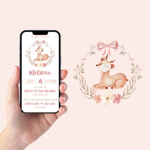 Annonce de naissance d'une petite fille WhatsApp avec faon, naissance d'une petite fille, invitation numérique, email et pour tous les réseaux sociaux