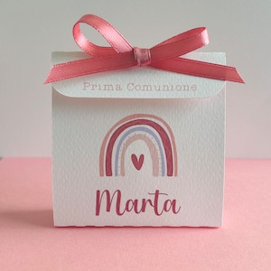 Scatolina battesimo arcobaleno, scatolina porta confetti nascita, bomboniera battesimo arcobaleno stile boho