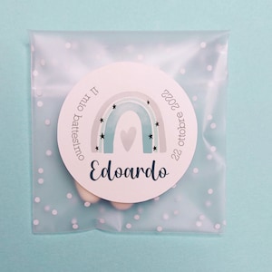 Bustine confetti battesimo con adesivo personalizzato, bomboniera nascita bambino arcobaleno pastello, bomboniera bambina Unicorno fai da te