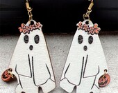 Halloween party ghost earrings, wooden ghost earrings, white ghost earrings, funny earrings, halloween gifts