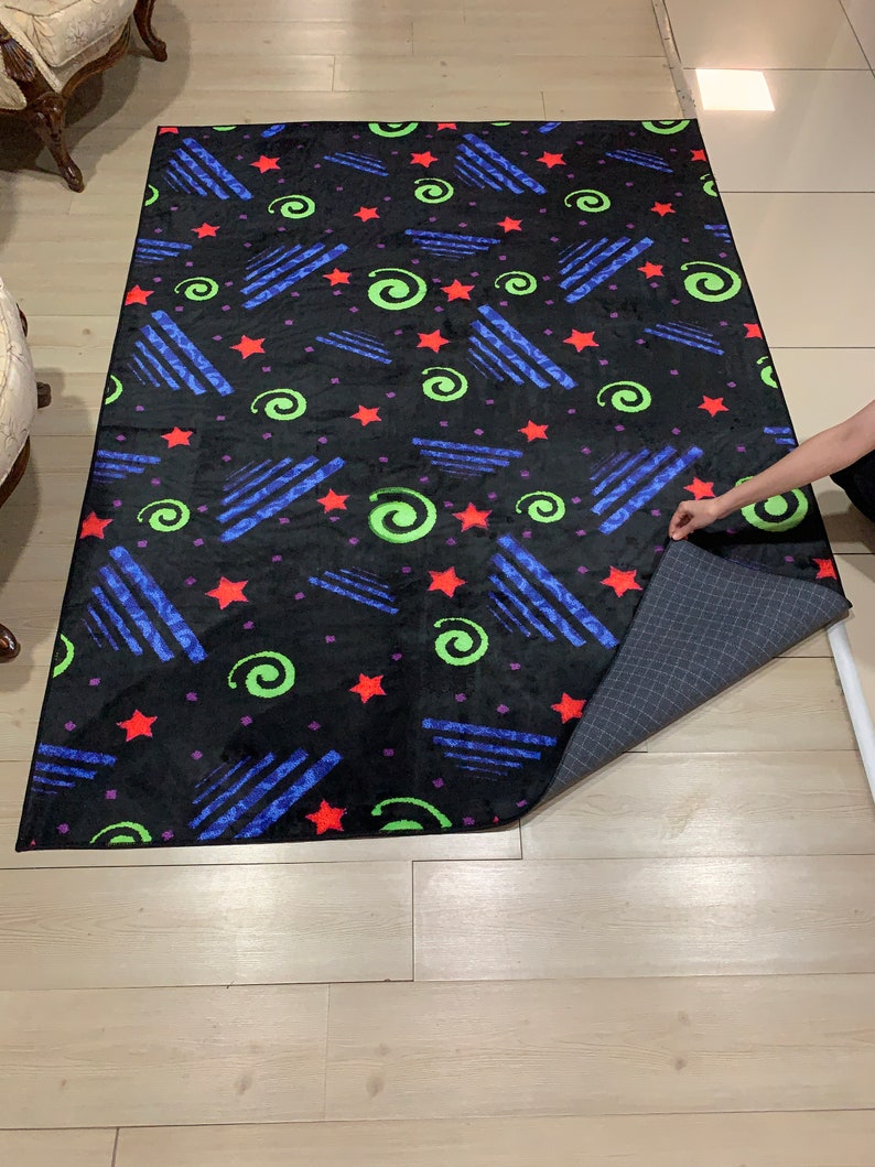 Neon Rug Bowling Alley Carpet 80s Arcade Rug Retro Carpet Etsy