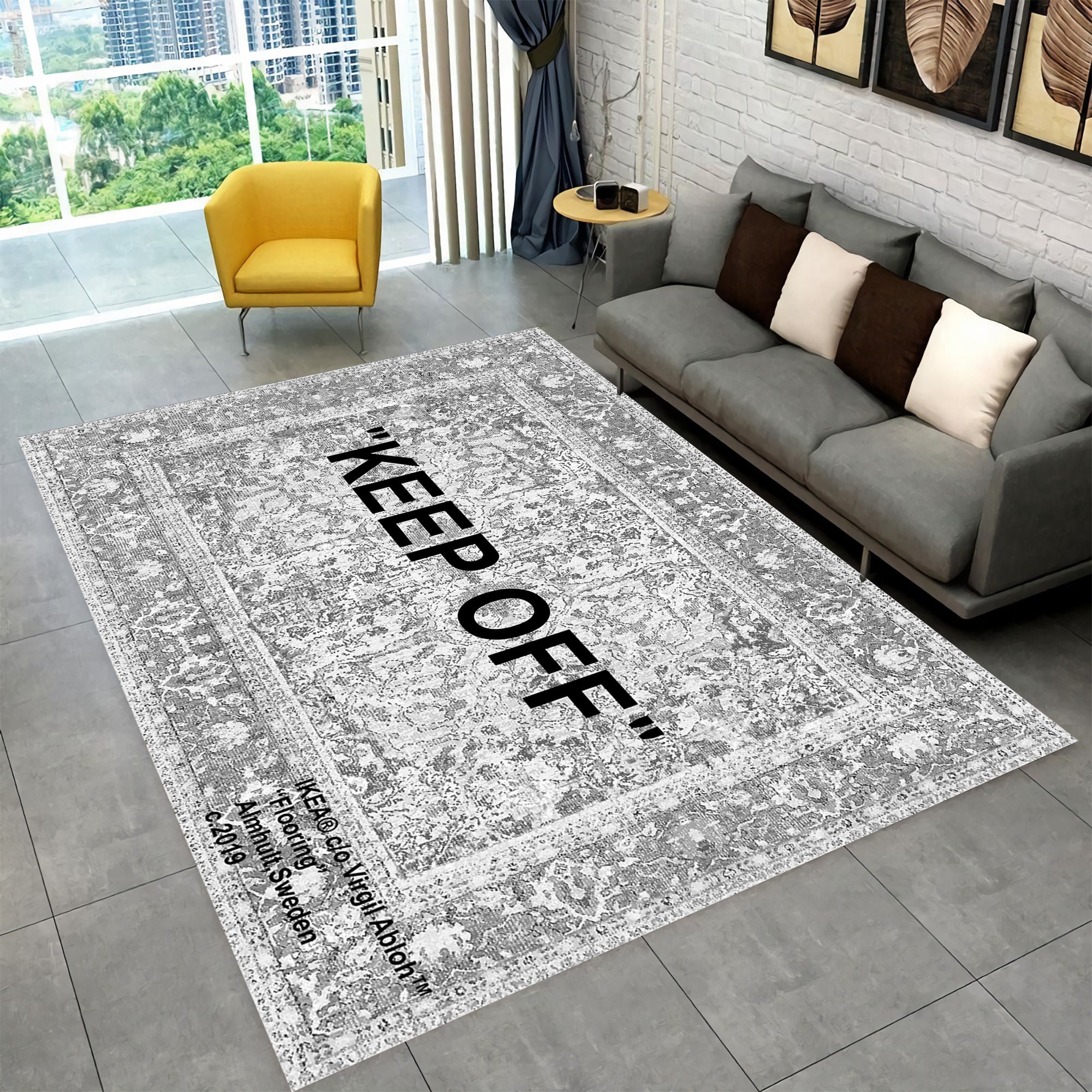 Area Rug "Keep Off" Off White Style Virgil Abloh Office, Bedroom