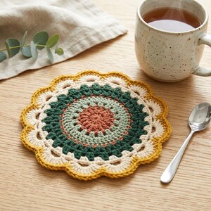 Mandala Coaster Crochet Pattern, Digital Download, Round Floral Table Mat Tutorial, Boho Home Decor DIY Project, Cottagecore Tea Rug Gift