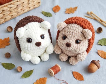 Padrão de crochê de ouriço, Amigurumi sem costura em PDF, Tutorial de pelúcia de animal fofo da floresta, Brinquedo de pelúcia em fio grosso de veludo, Download digital para fazer você mesmo