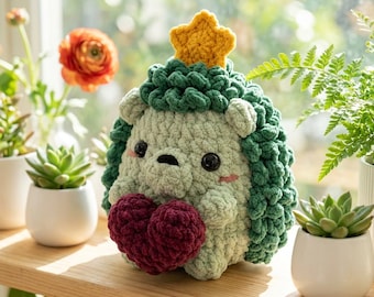Padrão de crochê de ouriço rosa, Amigurumi de coração para o Dia dos Namorados em PDF, Tutorial de pelúcia fofa sem costura, Faça você mesmo com fio grosso de veludo para download digital