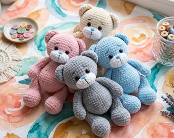 Padrão de crochê de ursinho de pelúcia, amigurumi clássico de ursinho, tutorial DIY de urso de pelúcia em PDF, guia de bichinhos de pelúcia fofos, decoração para quarto de bebê, presente para chá de bebê