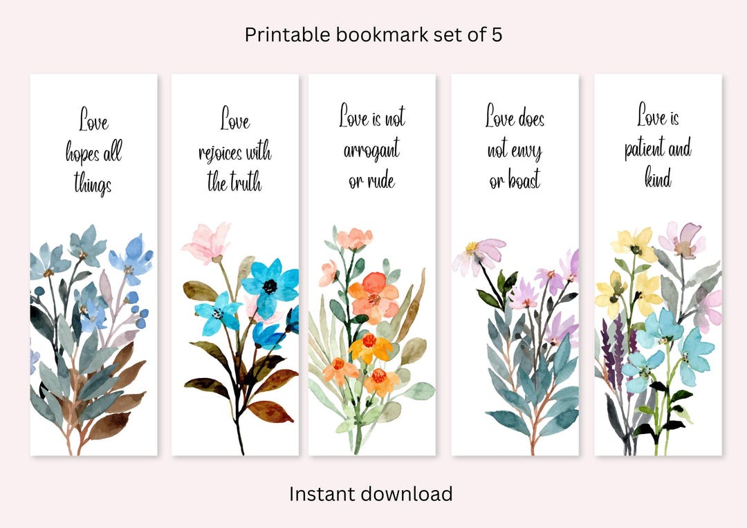Printable Bible Verses Set of 5 Bookmark Digital Scripture Quote Floral ...