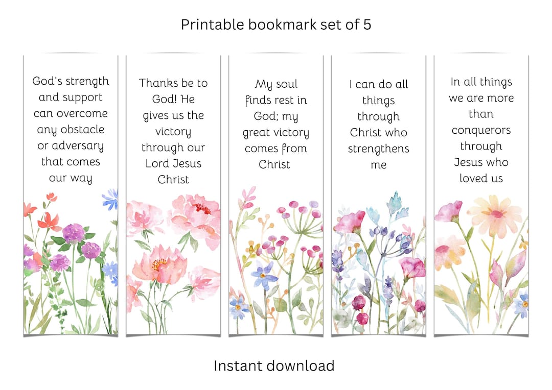 Printable Bible Verses Set of 5 Bookmark Digital Scripture Motivational ...