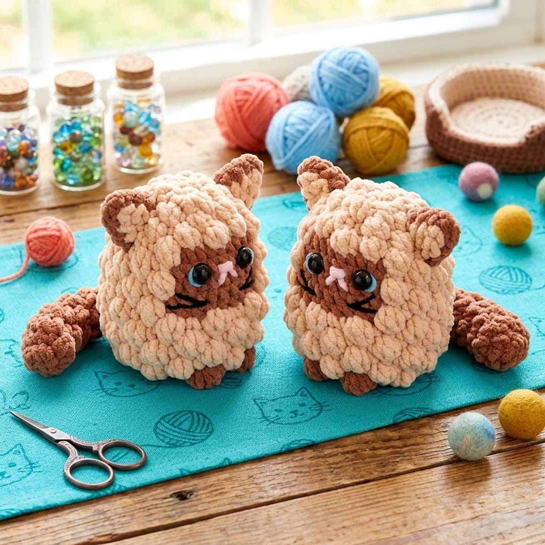 Crochet Siamese Cat Amigurumi Pattern, Fluffy Kitty Tutorial (PDF ...