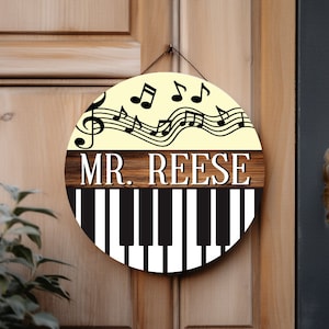 Music Monogram Round Sign PNG, Door Hanger Digital File, Digital Circle Welcome Sign PNG, Music Teacher Welcome Sign, Piano Teacher Sign