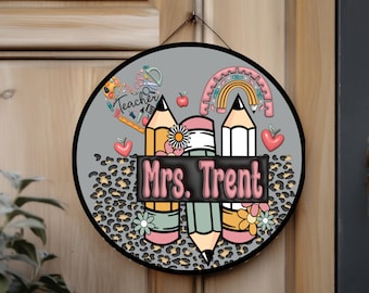 Teacher Door Hanger, Custom Classroom Decor, Teacher Appreciation Gift, Teacher Welcome Sign