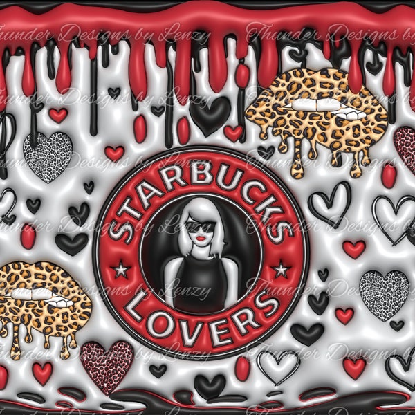 Starbucks Lovers PNG Tumbler Wrap, 20oz/15oz Full Wrap, Inflated 3D Digital File, Red/Black Valentine's Day