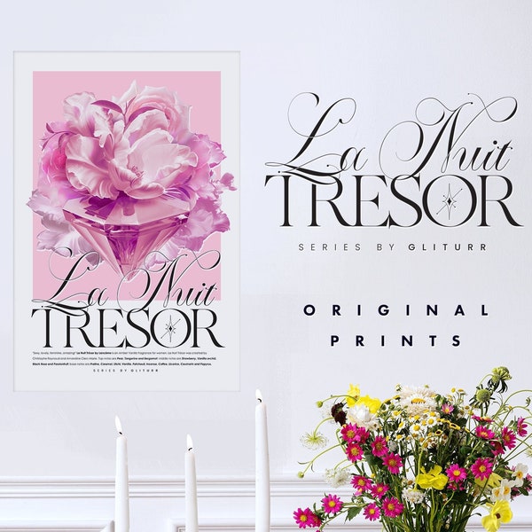 Perfume Poster Art, Pink Living Room Wall Art, Scent Art Print, La Nuit Tresor, Elegant Bedroom Decor, Stylish Wall Art Luxury Fashion Art