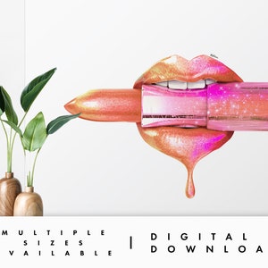 Fashion Wall Print Pink Lips Poster Lipstick Print Home Art | Makeup Gift Glam Wall Decor | Room Decor Aesthetic for Teen Girls Cute Kawaii